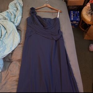 David's Bridal Midnight Blue One-Shoulder Gown